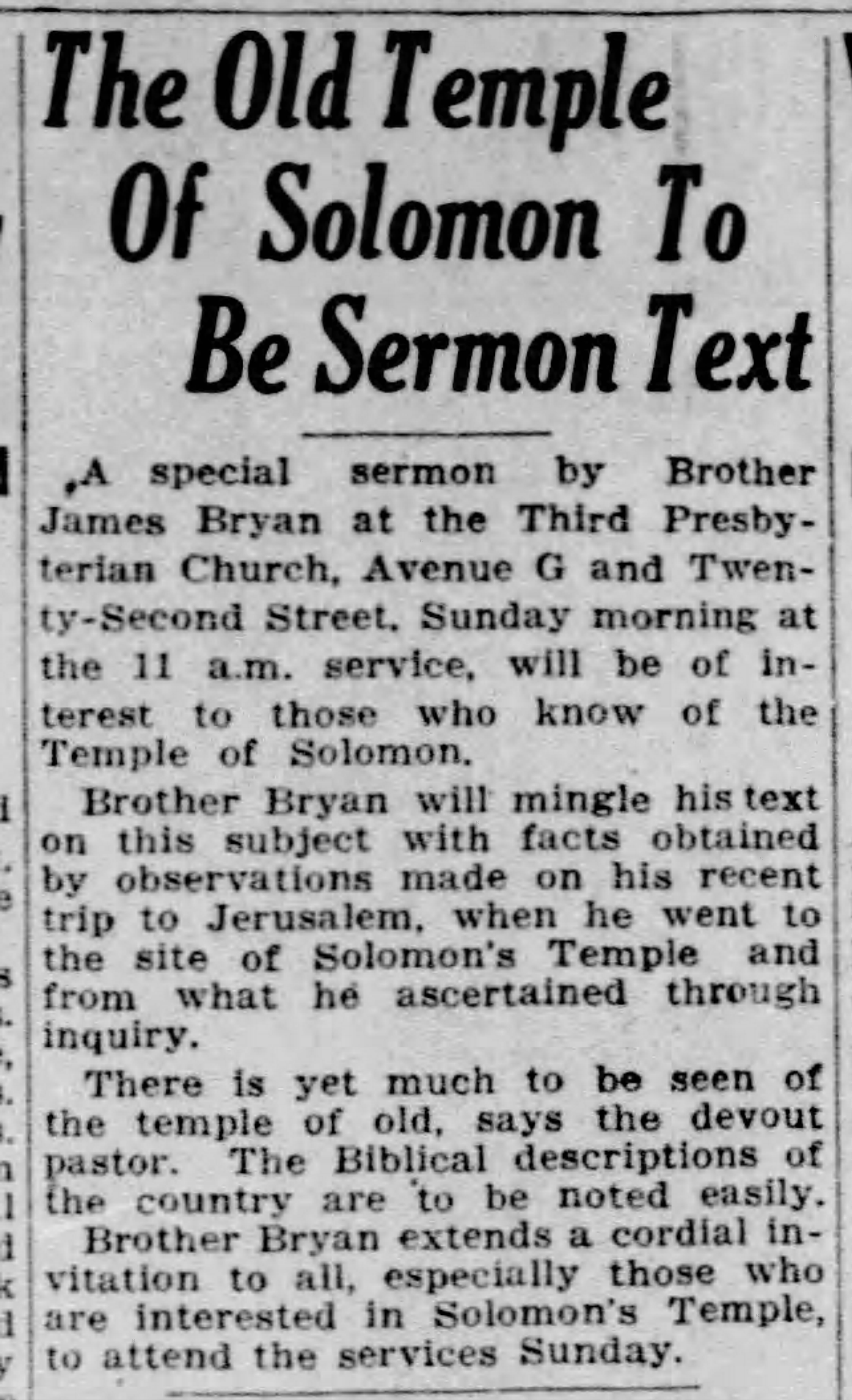 The Old Temple of Solomon To Be Sermon Text
